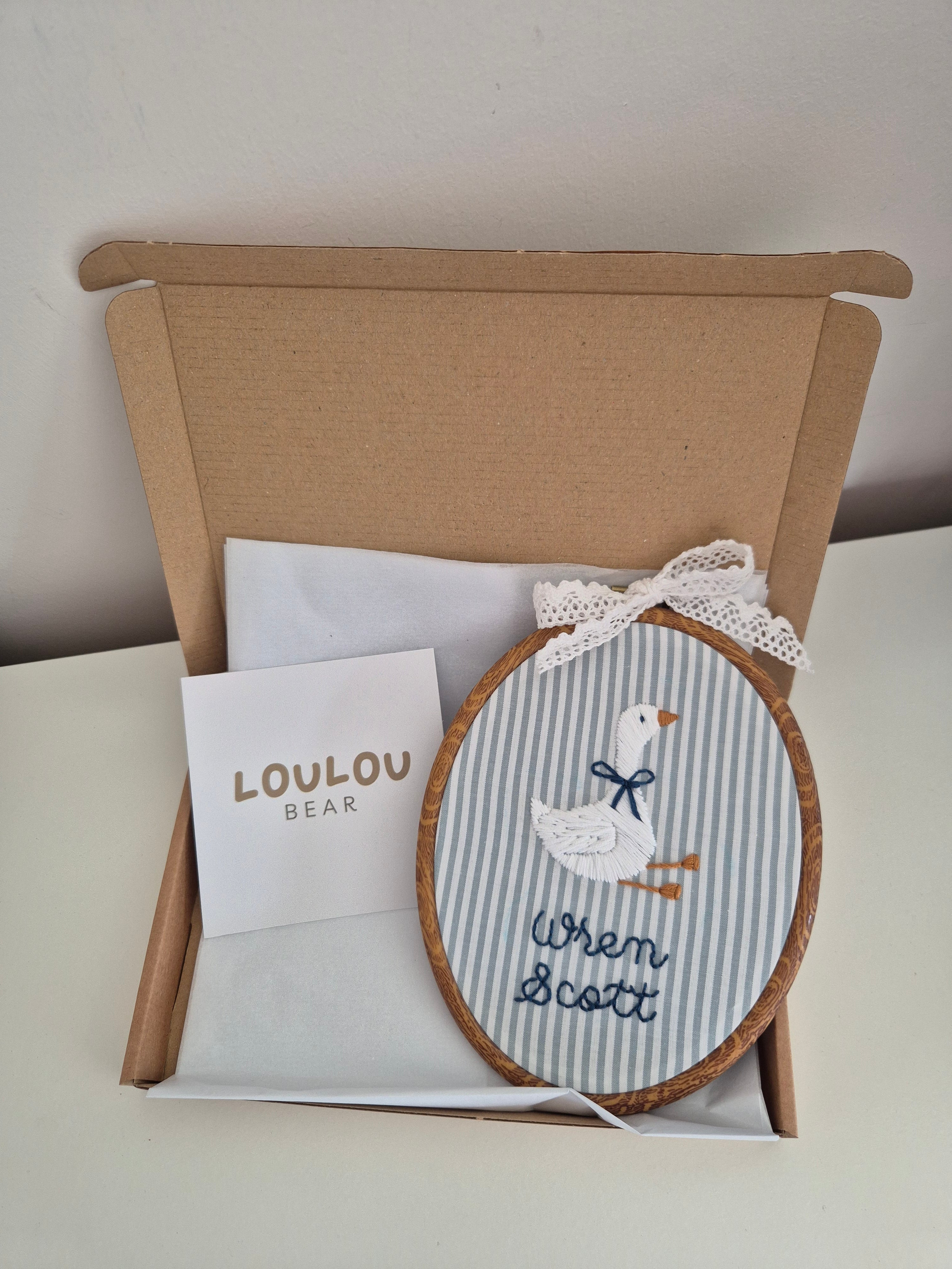 Personalised Embroidery Hoop with Goose