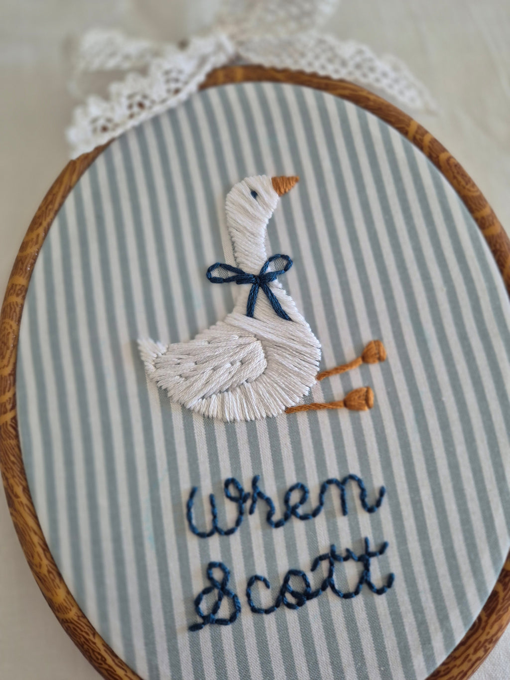 Personalised Embroidery Hoop with Goose