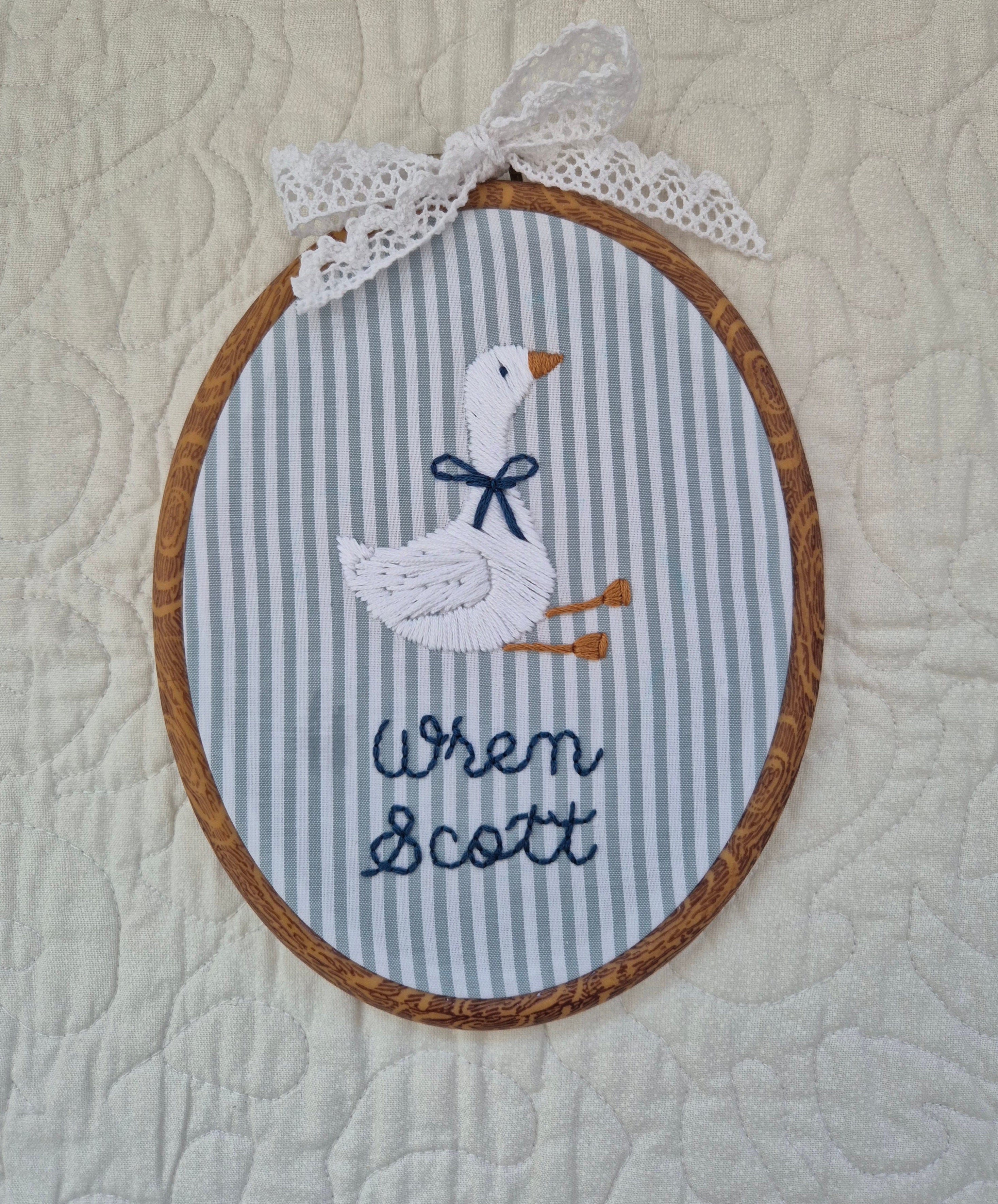 Personalised Embroidery Hoop with Goose
