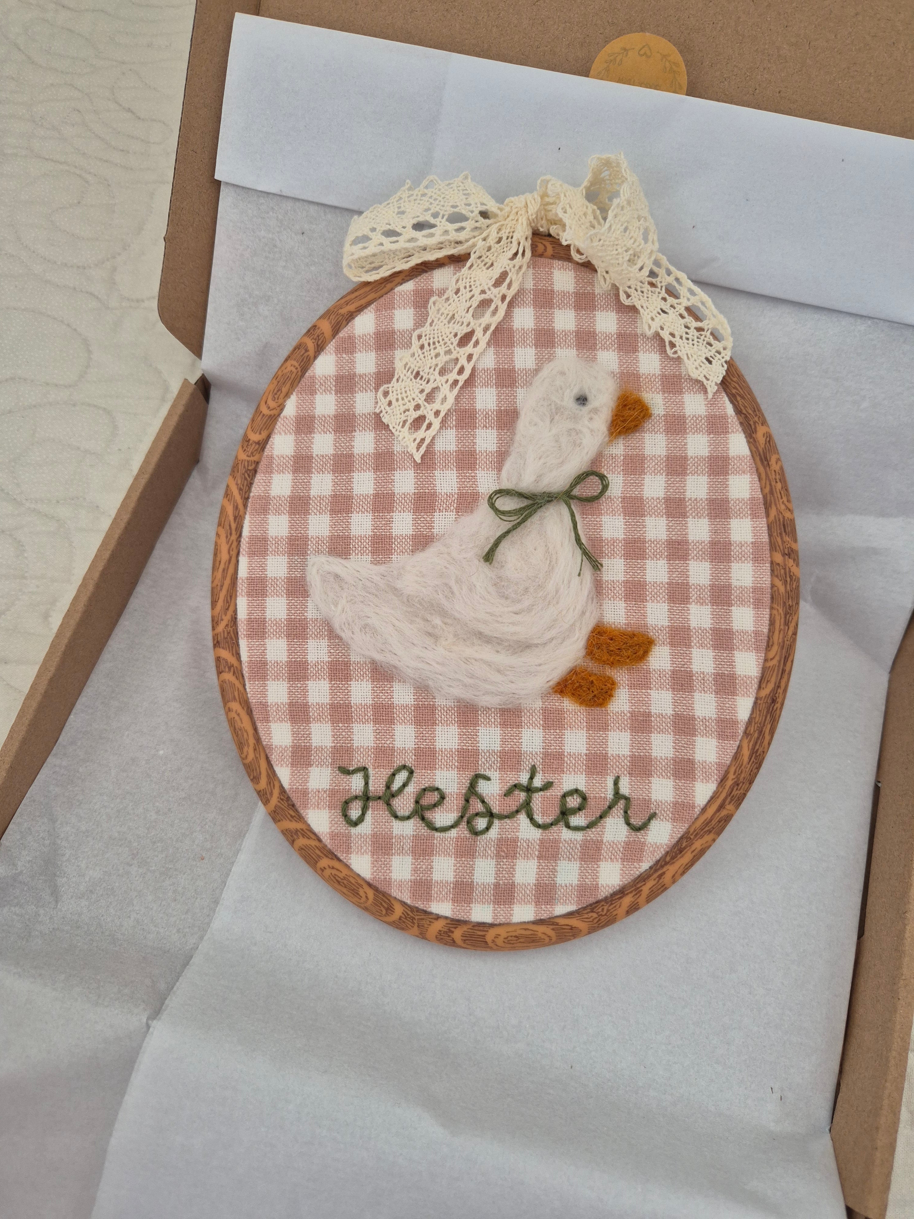 Felted Goose Embroidery Hoop.