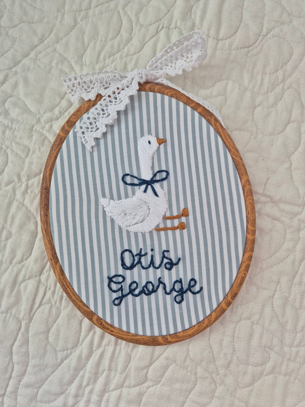 Personalised Embroidery Hoop with Goose