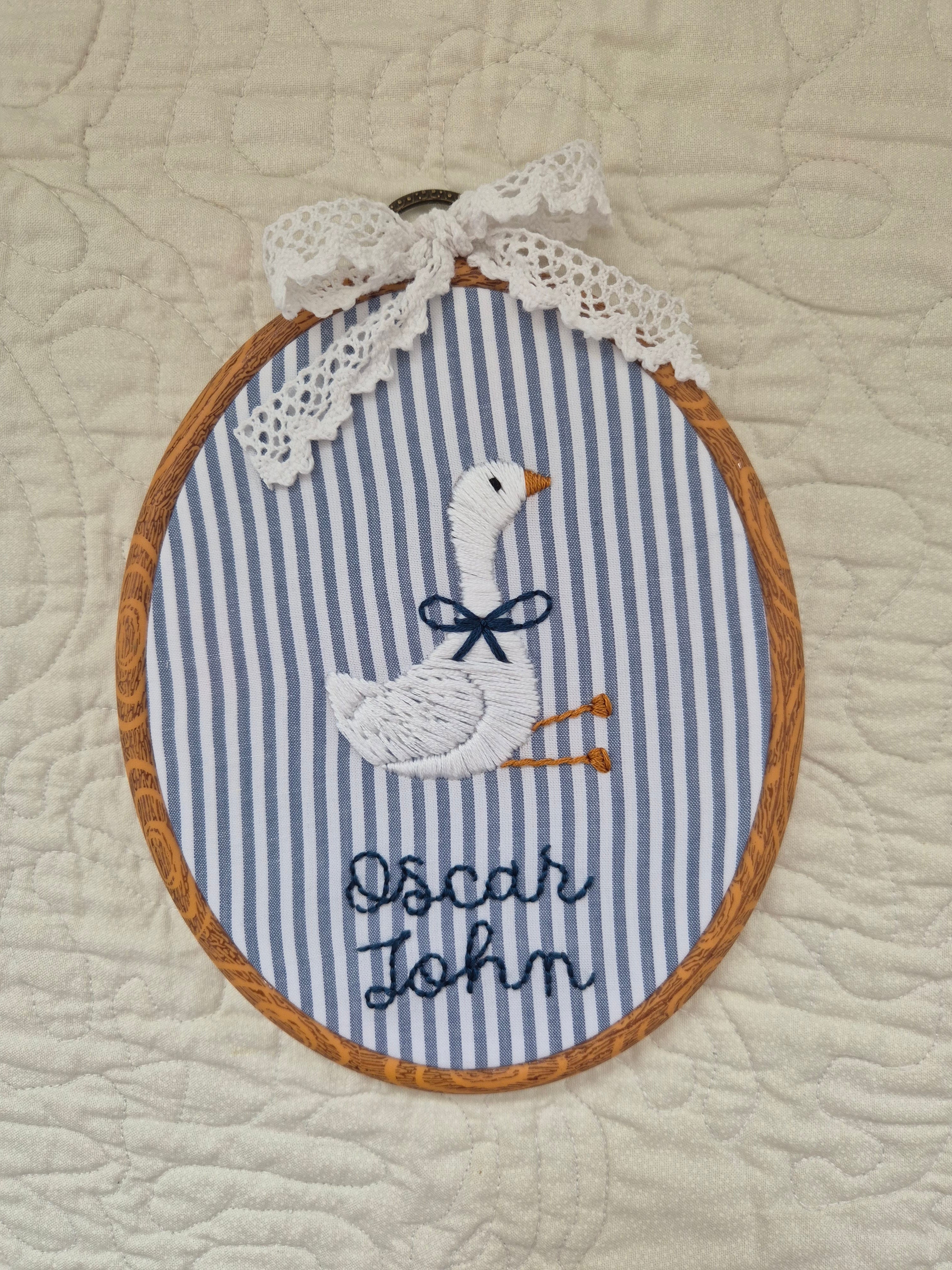 Personalised Embroidery Hoop with Goose